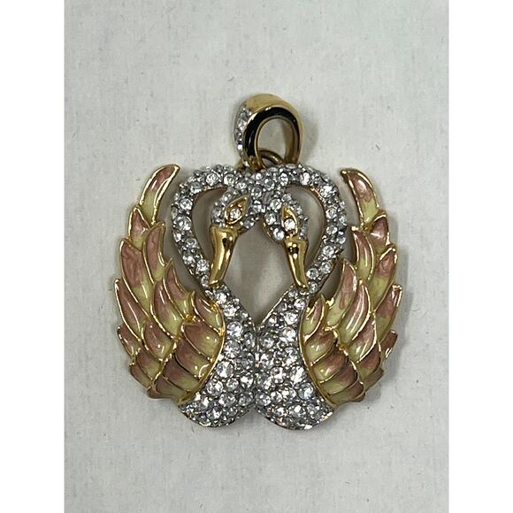 Nolan Miller Glamour Collection Double Swan Enamel & Swarovski Charm - Picture 1 of 4
